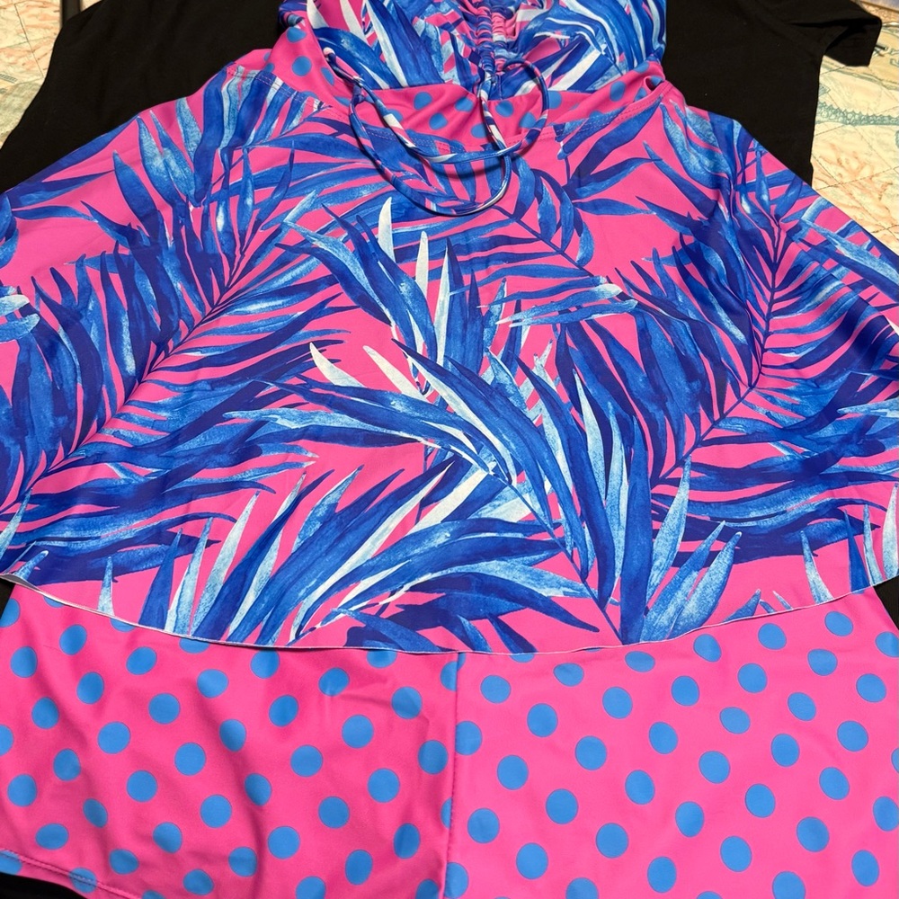 Pink and Blue Tropical swim dress with boy shorts